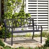 Outsunny 50" Metal Garden Bench, Black Outdoor Bench for 2 People, Park-Style Patio Seating, Decor with Smooth Armrests, Slatted Seat and Backrest