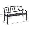 Outsunny 50" Metal Garden Bench, Black Outdoor Bench for 2 People, Park-Style Patio Seating, Decor with Smooth Armrests, Slatted Seat and Backrest