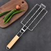 1pc Sausage Grill Net BBQ Tools 304 Stainless Steel Corn Grill Removable Folding Portable Grill Net Clip; Household Barbecue Tool; Kitchen Utensils