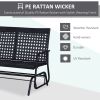 Outsunny Patio 2-Person Wicker Glider Bench Rocking Chair, Outdoor All-Hand Woven PE Rattan Loveseat w/ Ergonomic Design Rocking System for Patio