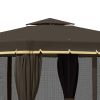 10' x 10' Patio Gazebo, Aluminum Frame Double Roof Outdoor Gazebo Canopy Shelter with Netting & Curtains, for Garden, Lawn, Backyard and Deck, Coffee