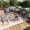 K&K 6-Piece Rope Patio Furniture Set, Outdoor Furniture with Acacia Wood Cool Bar Table with Ice Bucket