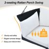 GO 51.9" 2-Person Hanging Seat, Rattan Woven Swing Chair, Porch Swing With Ropes, Black Wicker And White Cushion