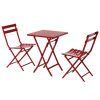 3 Piece Patio Bistro Set of Foldable Square Table and Chairs, Red