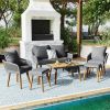 K&K 6-Piece Rope Patio Furniture Set, Outdoor Furniture with Acacia Wood Cool Bar Table with Ice Bucket