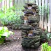 Outdoor Fountain 40.5inches High Rocks Outdoor Water Fountain with LED Lights