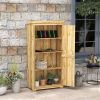 Outsunny Wooden Garden Shed, Outdoor Storage Cabinet with Waterproof Galvanized Metal Roof, Narrow Tool Shed with 3 Shelves and Lockable Door, Natural