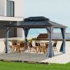 10' x 13' Hardtop Wood Gazebo for Patios, Outdoor Framed Gazebo with Polycarbonate Double Roof Canopy