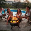 35 Inch Outdoor Wood Burning Fire Pits, Metal Round Bonfire Firepit with Grill Grate for Backyard, Patio