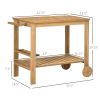 Outsunny Outdoor Bar Cart, Wood Rolling Home Bar & Serving Cart with 2 Shelves, Wine Bottle Holders for Garden, Dining Room, Natural