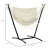 Outsunny Patio Hammock Chair with Stand, Outdoor Hammock Swing Hanging Lounge Chair with Side Pocket and Headrest, Cream White