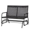 Outsunny Patio 2-Person Wicker Glider Bench Rocking Chair, Outdoor All-Hand Woven PE Rattan Loveseat w/ Ergonomic Design Rocking System for Patio