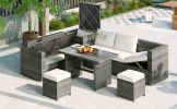 TOPMAX Outdoor 6-Piece All Weather PE Rattan Sofa Set, Garden Patio Wicker Sectional Furniture Set with Adjustable Seat, Storage Box