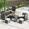 TOPMAX Outdoor 6-Piece All Weather PE Rattan Sofa Set, Garden Patio Wicker Sectional Furniture Set with Adjustable Seat, Storage Box