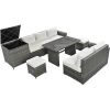 TOPMAX Outdoor 6-Piece All Weather PE Rattan Sofa Set, Garden Patio Wicker Sectional Furniture Set with Adjustable Seat, Storage Box