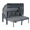 TOPMAX 3-Piece Patio Daybed with Retractable Canopy Outdoor Metal Sectional Sofa Set Sun Lounger with Cushions for Backyard, Porch, Poolside,Grey