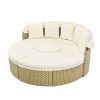 TOPMAX Patio Furniture Round Outdoor Sectional Sofa Set Rattan Daybed Two-Tone Weave Sunbed with Retractable Canopy