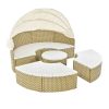 TOPMAX Patio Furniture Round Outdoor Sectional Sofa Set Rattan Daybed Two-Tone Weave Sunbed with Retractable Canopy