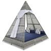 GO 90.5" Length Outdoor Sunbed With Colorful Pillows, Wicker Patio Daybed With Cushions, Tent Shape, Gray And Blue