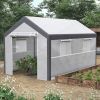 Outsunny 12' x 7' x 7' Walk-In Greenhouse, Outdoor Garden Warm Hot House with 4 Roll-up Windows, 2 Zippered Doors and Weather Cover, White