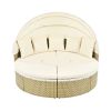 TOPMAX Patio Furniture Round Outdoor Sectional Sofa Set Rattan Daybed Two-Tone Weave Sunbed with Retractable Canopy