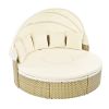 TOPMAX Patio Furniture Round Outdoor Sectional Sofa Set Rattan Daybed Two-Tone Weave Sunbed with Retractable Canopy