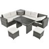 TOPMAX Outdoor 6-Piece All Weather PE Rattan Sofa Set, Garden Patio Wicker Sectional Furniture Set with Adjustable Seat, Storage Box