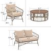 GO Bohemia-inspired 4-Person Outdoor Seating Group With Removable Cushions, Conversation Patio Set With Wood Tabletop, Beige