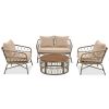 GO Bohemia-inspired 4-Person Outdoor Seating Group With Removable Cushions, Conversation Patio Set With Wood Tabletop, Beige