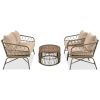 GO Bohemia-inspired 4-Person Outdoor Seating Group With Removable Cushions, Conversation Patio Set With Wood Tabletop, Beige