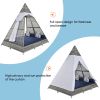 GO 90.5" Length Outdoor Sunbed With Colorful Pillows, Wicker Patio Daybed With Cushions, Tent Shape, Gray And Blue