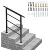 Handrails for Outdoor Steps, Wrought Iron Handrail Fits 1 or 3 Steps, Transitional Handrail with Installation Kit, Black