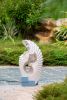 16.9x10.2x31.9" White Abstract Water Fountain with Blue Base with Light, for Indoor and Outdoor