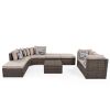 GO 8-piece Outdoor Wicker Sofa Set, Rattan Sofa Lounger, With Colorful Pillows, Conversation Sofa, For Patio, Garden, Deck, Brown Wicker