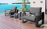 GO 3-pieces Aluminum Frame Patio Furniture With 6.7" Thick Cushion And Coffee Table, All Weather Use Olefin fabric Outdoor Chair, Gray And Black