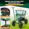 Rolling Garden Cart with Height Adjustable Swivel Seat and Storage Basket