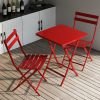 3 Piece Patio Bistro Set of Foldable Square Table and Chairs, Red