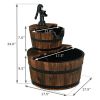 2-Tiers Outdoor Wooden Barrel Waterfall Fountain with Pump