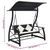 3-Seater Garden Swing Bench with Canopy Poly Rattan Black