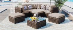 GO 8-piece Outdoor Wicker Sofa Set, Rattan Sofa Lounger, With Colorful Pillows, Conversation Sofa, For Patio, Garden, Deck, Brown Wicker