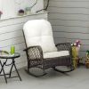 Outsunny Outdoor Wicker Rocking Chair with Wide Seat, Thick, Soft Cushion, Rattan Rocker w/Steel Frame, High Weight Capacity for Patio, Garden