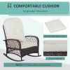 Outsunny Outdoor Wicker Rocking Chair with Wide Seat, Thick, Soft Cushion, Rattan Rocker w/Steel Frame, High Weight Capacity for Patio, Garden