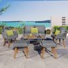 K&K 6-Piece Rope Patio Furniture Set, Outdoor Furniture with Acacia Wood Cool Bar Table with Ice Bucket