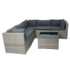 6 Pieces PE Rattan sectional Outdoor Furniture Cushioned Sofa set Grey Wicker, Dark Grey Cushion