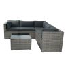 6 Pieces PE Rattan sectional Outdoor Furniture Cushioned Sofa set Grey Wicker, Dark Grey Cushion