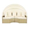 TOPMAX Patio Furniture Round Outdoor Sectional Sofa Set Rattan Daybed Two-Tone Weave Sunbed with Retractable Canopy