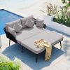 TOPMAX Outdoor Patio Daybed, Woven Nylon Rope Backrest with Washable Cushions for Balcony, Poolside, Set for 2 Person, Gray