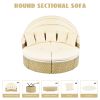 TOPMAX Patio Furniture Round Outdoor Sectional Sofa Set Rattan Daybed Two-Tone Weave Sunbed with Retractable Canopy