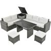 TOPMAX Outdoor 6-Piece All Weather PE Rattan Sofa Set, Garden Patio Wicker Sectional Furniture Set with Adjustable Seat, Storage Box