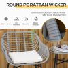 Outsunny 3 Piece Patio Set, Outdoor Bistro Furniture, PE Rattan Wicker Table and Chairs, Cushioned, Hand Woven